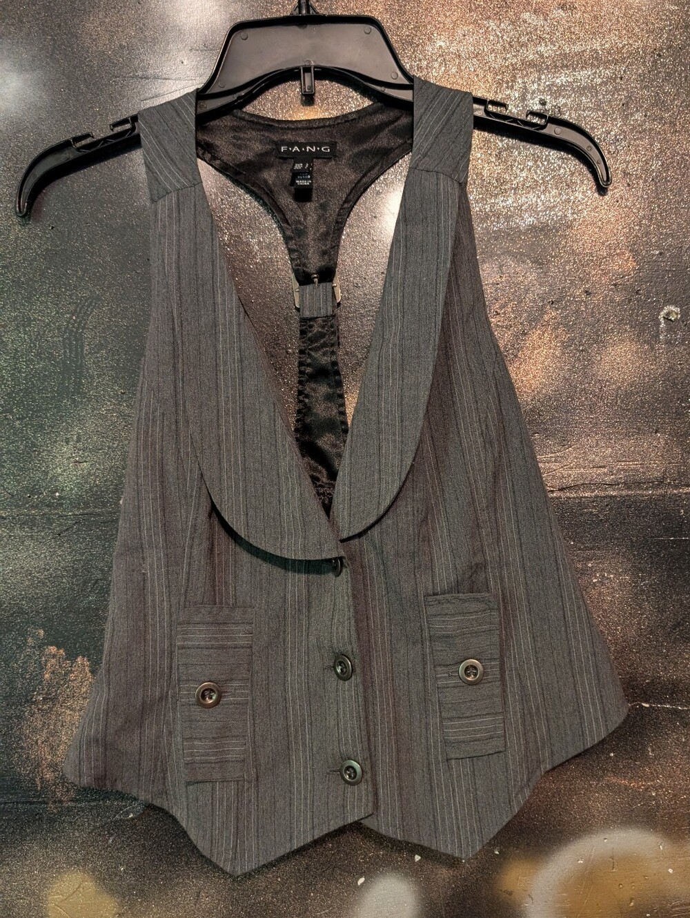 FANG Women's Charcoal Pinstripe Shawl-Collar Vest